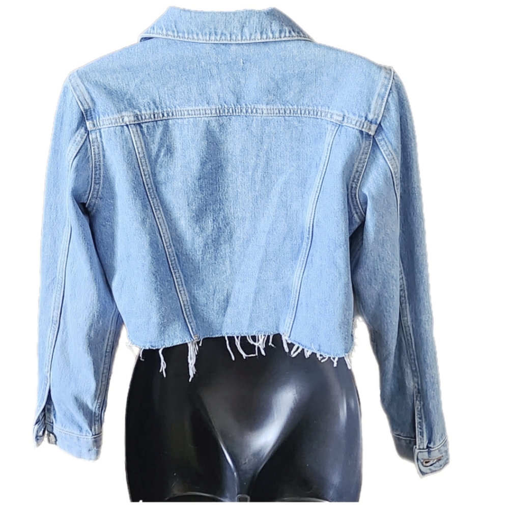 TOPSHOP TILDA CHOPPED RAW HEM DENIM JEAN JACKET SIZE 6 LIKE NEW - Picture 4 of 6